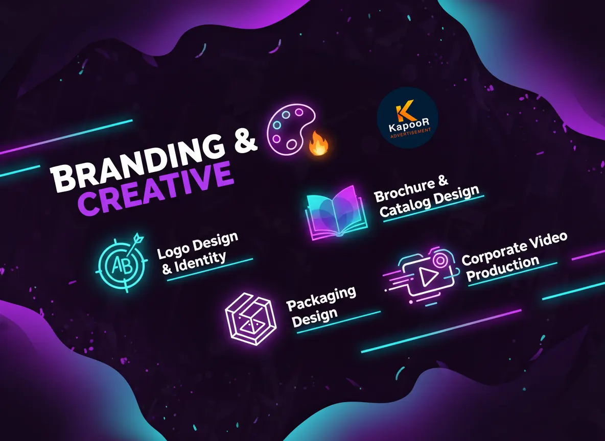 Creative branding services by Kapoor Advertisement including logo design, packaging, brochures and corporate videos